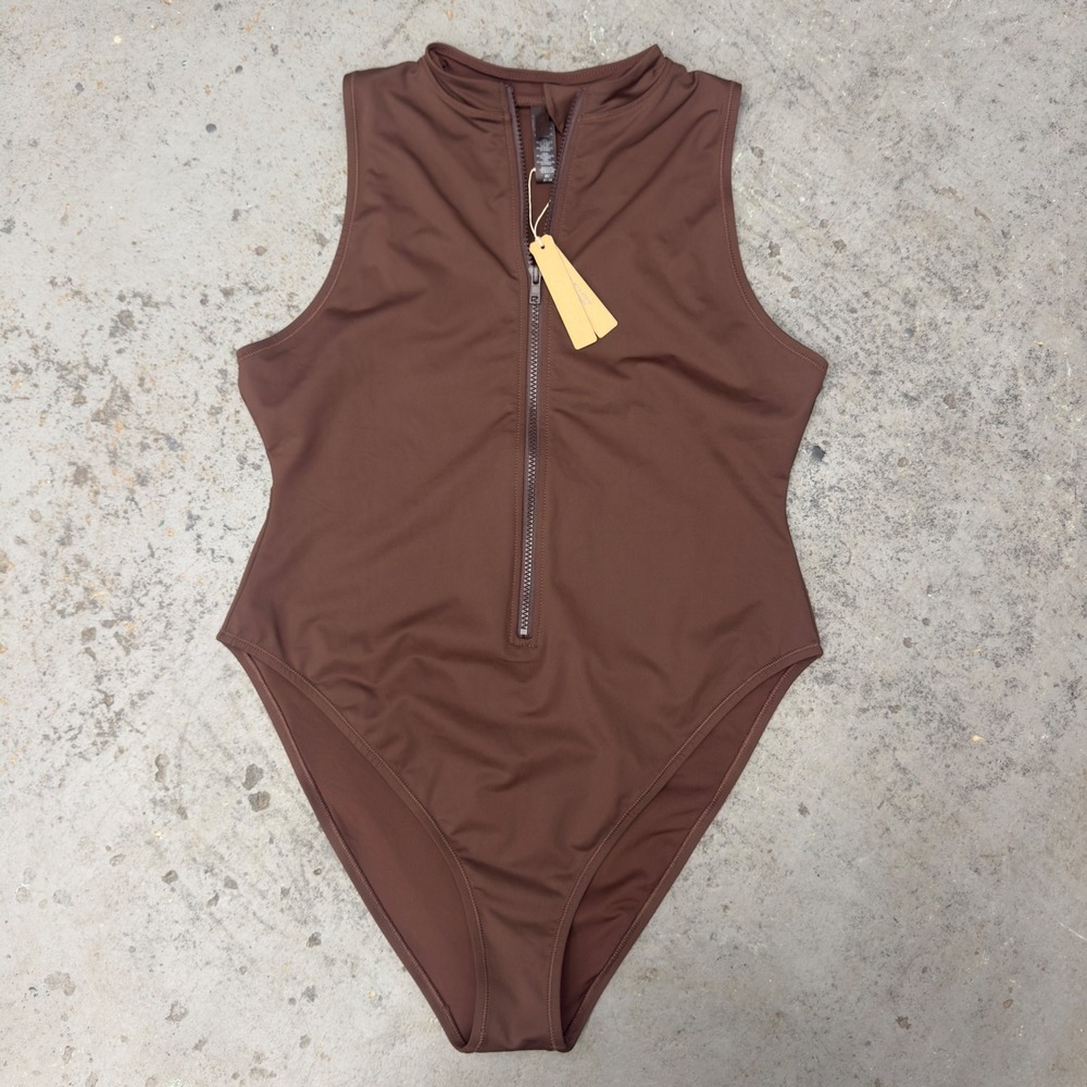 SKIMS Recycled Swim Sleeveless One Piece Zip Front Cocoa Brown 2X SW-SLO-0149